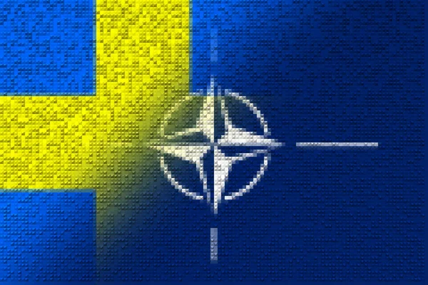 Нато Отан Швеція Прапор Нато Шведський Прапор Прапор Логотипом Нато — стокове фото
