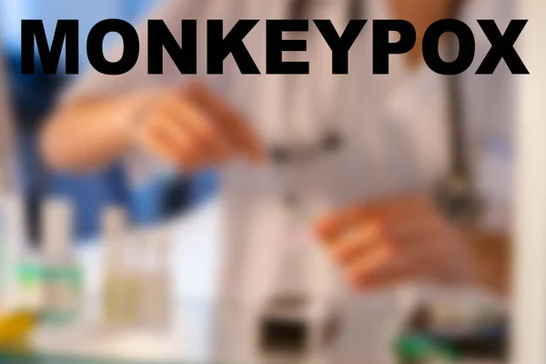 Monkeypox Nurse Medical Text Written Unfocused Background Nurse Injection Give — Fotografia de Stock