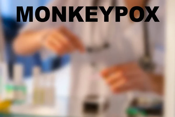 Monkeypox Nurse Medical Text Written Unfocused Background Nurse Injection Give — ストック写真