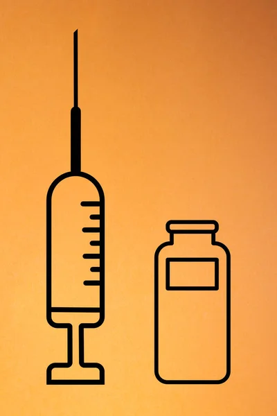 Vacina Desenho Uma Vacina Com Injeção Seringa Frasco Para Injetáveis — Fotografia de Stock