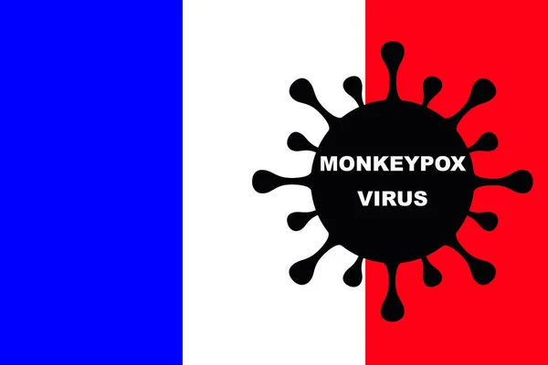 Monkeypox Virus法国国旗 Monkeypox西班牙 可感染非人类灵长类动物 啮齿动物和其他哺乳动物的动物病毒性疾病 带有标志的病毒设计 横向图解 — 图库照片