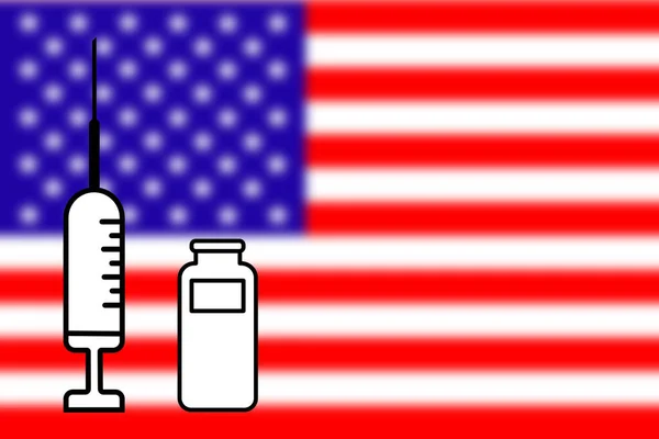 设计了以美国国旗为背景的小瓶疫苗 横向设计 天花Smallpox猴痘 Coronavirus Covid 不同病毒和感染的疫苗 — 图库照片