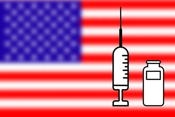 ワクチン 背景に米国の国旗が付いたワクチンの設計 水平デザイン 天然痘だ 天然痘だ コロナウイルス コヴィド 異なるウイルスや感染症のワクチン — ストック写真