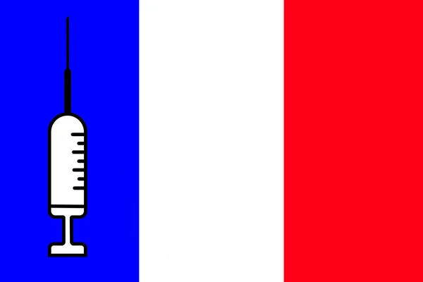 Vaccine Design Vaccine Its Vial France Flag Background Horizontal Design — Stock Photo, Image