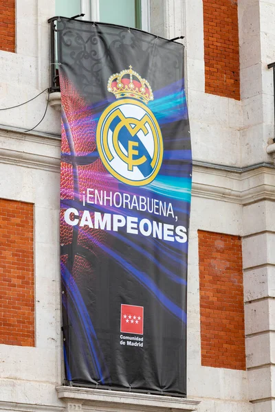 Real Madrid Banner Real Madrid Basketball Banner Giving Congratulations Winning — Stock Photo, Image