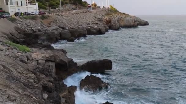 Waves Sea Waves Mediterranean Breaking Splashing Rocks Municipality Oropesa Del — Stok video