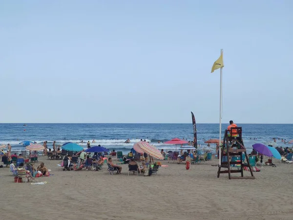Yellow Flag Beach Yellow Flag Careful Shore Beach Mediterranean Sea — Zdjęcie stockowe