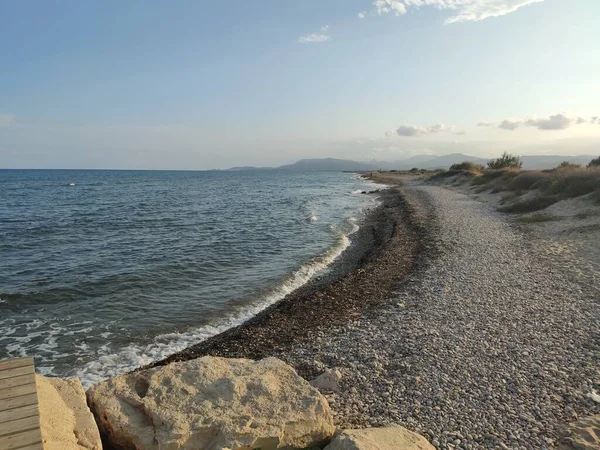 Beach Rocky Beach Empty People Cozy Calm Image Next Mediterranean — Zdjęcie stockowe