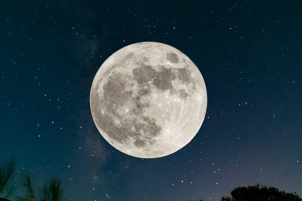 Full moon. Stars. super full moon. Full moon with the background full of stars in the galaxy. Horizontal photography. Harvest Moon. Photography. 9-10 september 2022