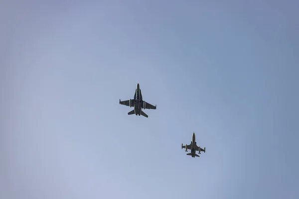 Jacht Vliegtuig Militair Voertuig Spaanse Luchtmacht Repeteren Voor Nationale Dag — Stockfoto