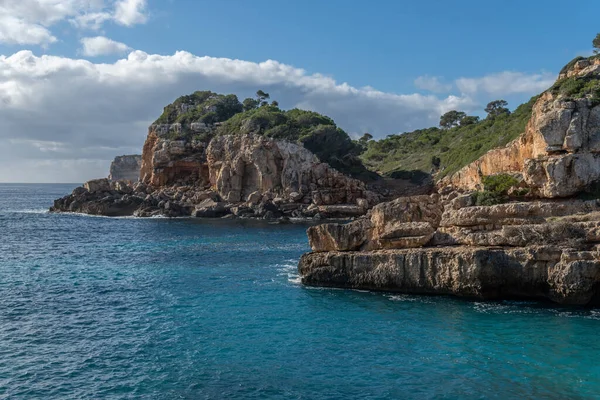 Landscape Rocky Coast Island Mallorca Cloudy Sunny Winter Day Almonia — Stock Photo, Image