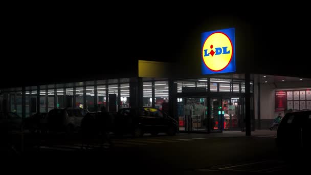 Campos España Diciembre 2021 Fachada Principal Cadena Supermercados Lidl Ciudad — Vídeos de Stock