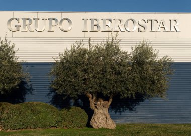 Palma de Mallorca, İspanya; Ocak 06 2022: Şafak vakti Palma de Mallorca kentindeki çok uluslu turizm şirketi Iberostar Group 'un genel merkezi.