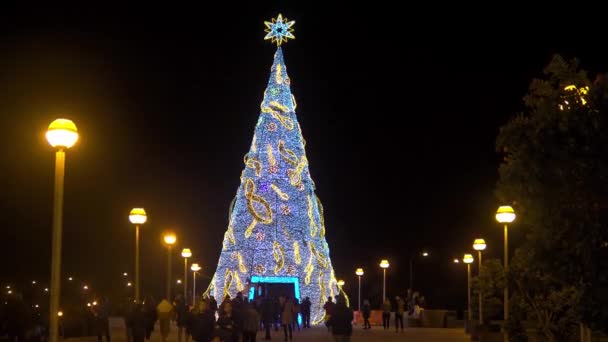 Palma Maiorca Espanha 2022 Janeiro Árvore Natal Gigante Iluminada Com — Vídeo de Stock