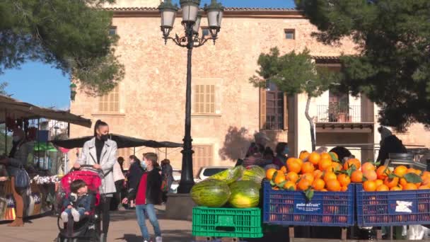 Campos Spain January 2022 Weekly Street Market Majorcan Town Campos — Vídeo de stock