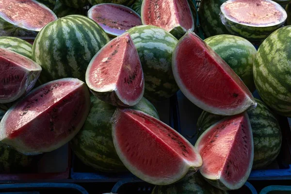 Sale Watermelons Exposed Street Refreshing Summer Fruit Island Mallorca Spain — Fotografia de Stock