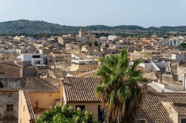 Aerial view of the tourist town of Arta at sunrise on a summer day. Located on the island of Mallorca, Spain
