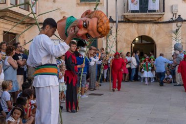 Felanitx, Spain; august 27 2022: Patron saint festivities of Sant Agusti in the Majorcan town of Felanitx. Dance of the little horses in the square of the house of culture. Spain