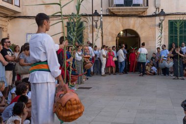 Felanitx, Spain; august 27 2022: Patron saint festivities of Sant Agusti in the Majorcan town of Felanitx. Dance of the little horses in the square of the house of culture. Spain