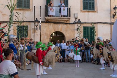 Felanitx, Spain; august 27 2022: Patron saint festivities of Sant Agusti in the Majorcan town of Felanitx. Dance of the little horses in the square of the house of culture. Spain
