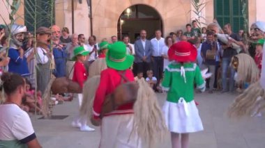 Felanitx, Spain; august 27 2022: Patron saint festivities of Sant Agusti in the Majorcan town of Felanitx. Dance of the little horses in the square of the house of culture. Spain