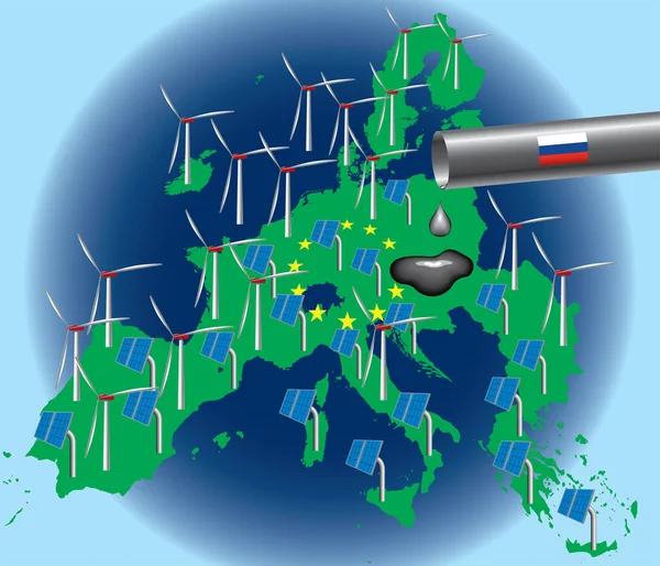 Illustrazione Vettoriale Sulla Nuova Strategia Energetica Europa Rimozione Della Dipendenza — Vettoriale Stock