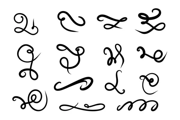 Set di turbinii disegnati a mano, scritte e decorazioni calligrafiche, scarabocchi. Rotazione dell'inchiostro vettoriale e swoop a forma libera — Vettoriale Stock