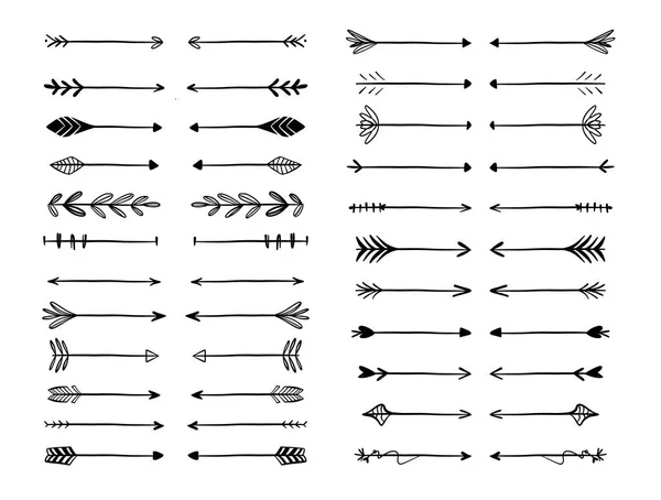 Set aus Doodle-Pfeil-Trennsteg, Vintage-Bordüre, kunstvolle klassische Dekoration für Buch, Zeitschriftendesign — Stockvektor