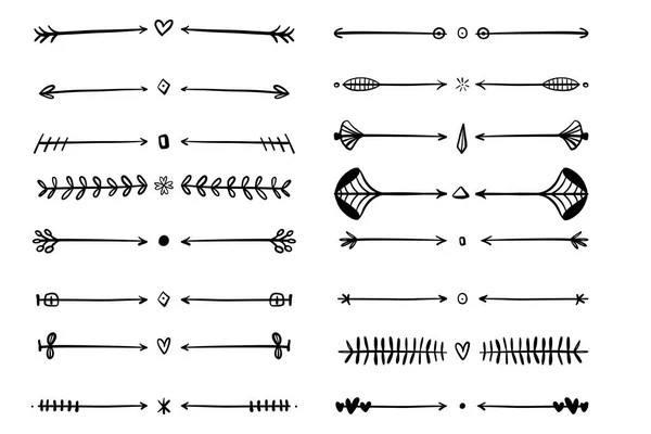 Zestaw dzielarki strzałek doodle, vintage granica, ozdoba klasyczna dekoracja książki, projekt dziennika — Wektor stockowy