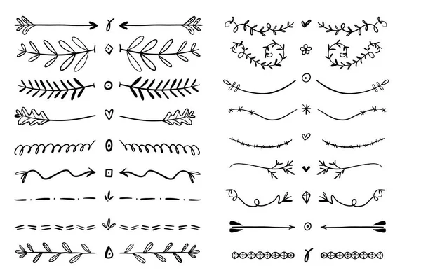 Uppsättning av doodle pil avdelare, vintage gräns, utsmyckade klassiska dekoration för bok, tidskrift design — Stock vektor