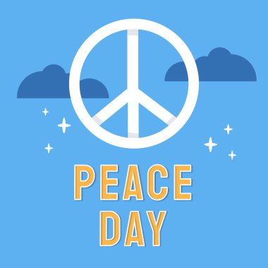 Uluslararası Barış Günü, mavi arka plan ve bulutlarda dostluk konsepti olan basit poster kartı