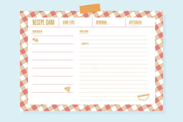Recipe Card Banner Design Food Retro Background Menu Cute Vector — Stock Vector