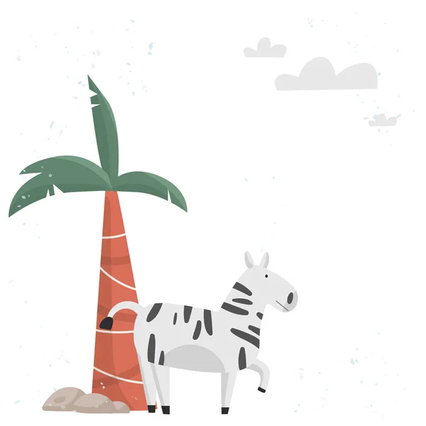 Safari Zebra Illustration Mit Kakteen Einfache Illustration Für Grußkarte Kinderbuch — Stockvektor