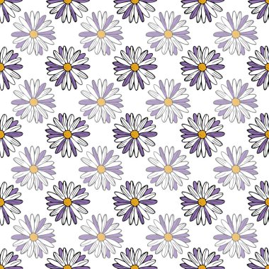 Mor ve Beyaz Papatyalı Beyaz Kusursuz Desen