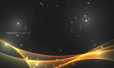 Işıl ışıl parlak altın çizgiler iş soyut. Neon ışığı, ışık efekti teknoloji dokusu arka plan tasarımı. Fütürist sihirli parıltı ve parlak şablon afişi, Art Duvar kağıdı. Vektör illüstrasyonu.