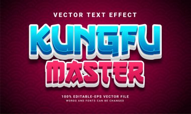 Kung fu ana karikatürü 3D düzenlenebilir metin tarzı efekti. comis style konseptiyle kung fu ustası metin efekti