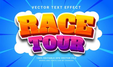 Yarış turu karikatürü 3D metin efekti, düzenlenebilir metin biçimi ve oyun varlıkları için uygun