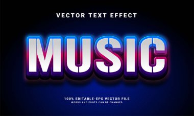 Müzik 3D metin efekti. Düzenlenebilir metin biçimi efekti, müzik etkinliği için uygun 