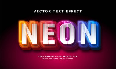 Neon 3D metin efekti. Renkli ışık temalı düzenlenebilir metin biçimi efekti, renkli olaylara uygun .