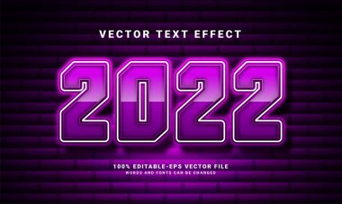 2022 3D metin efekti. Yeni yıl kutlamaları için uygun ışık temalı düzenlenebilir metin biçimi efekti .