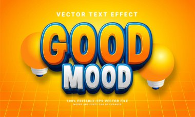 İyi ruh hali 3D metin efekti. Çizgi film tarzı temalı düzenlenebilir metin biçimi efekti. Eğitim veya öğrenim ihtiyaçlarına uygun.