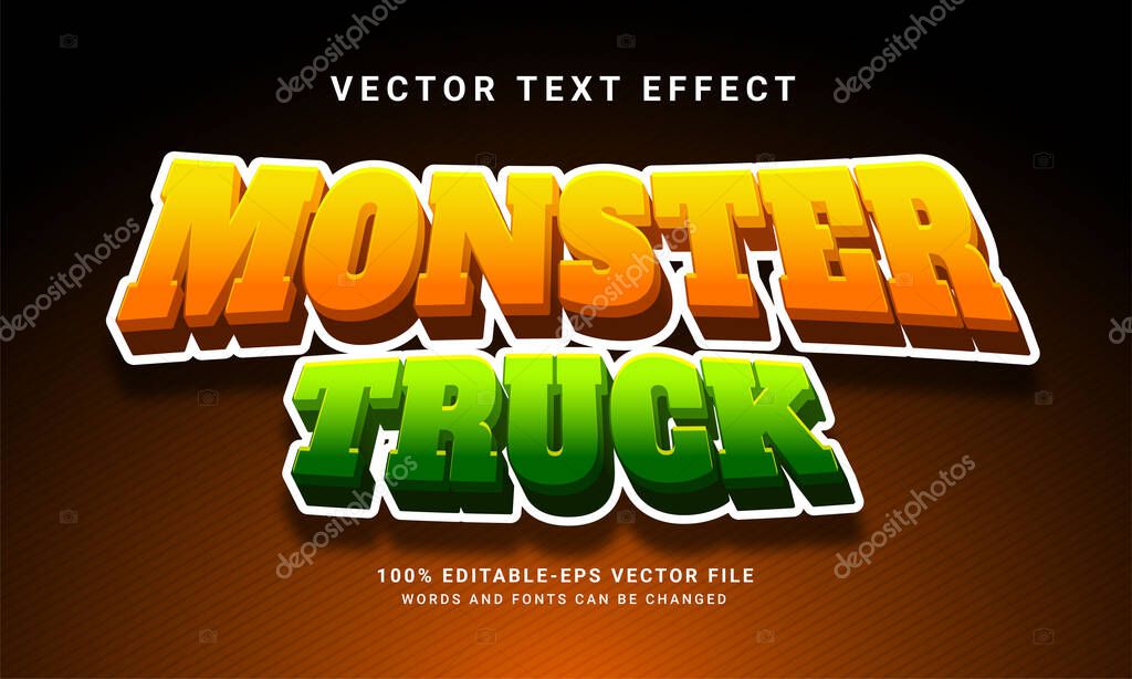 Monster truck 3D text effect, editable text style and suitable for game assets