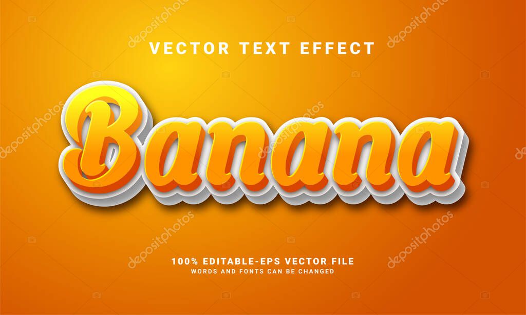 Banana 3D text effect. Editable text style, suitable for banana fruit theme