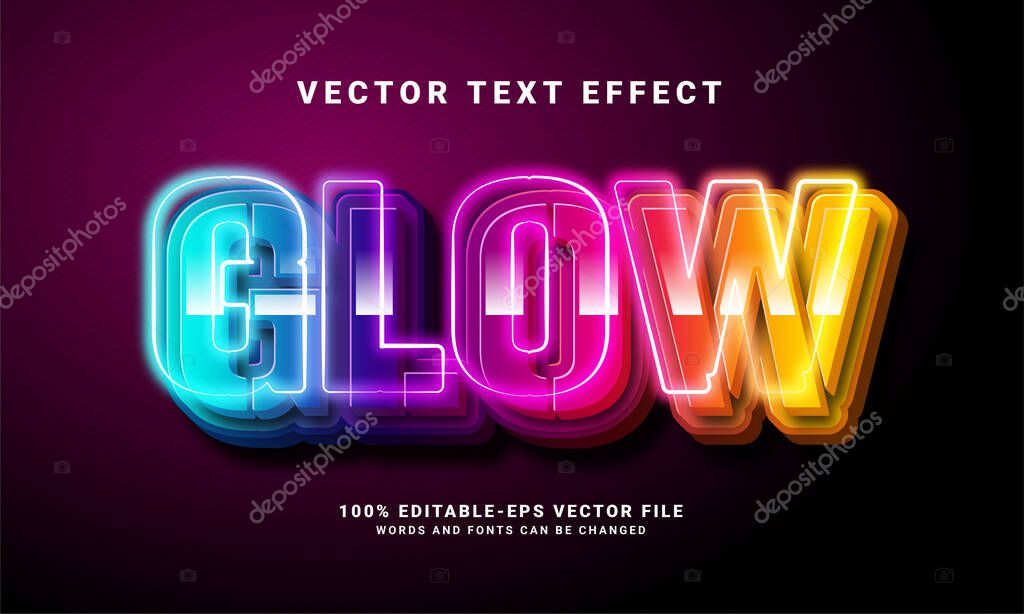 Glow 3D text effect. Editable text style effect with colorful light theme, suitable for night party needs .