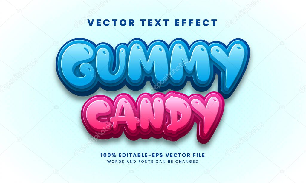 Gummy candy 3D text effect. Editable text style, suitable for food product needs.