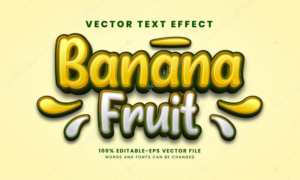 Banana fruit 3D text effect. Editable text style, suitable for food product needs.