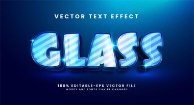 Cam 3D metin efekti. Parlak kavramlı düzenlenebilir metin biçimi efekti.