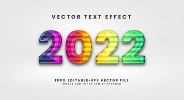 2022 parıltılı metin efekti. Renkli temalı düzenlenebilir metin biçimi efekti.