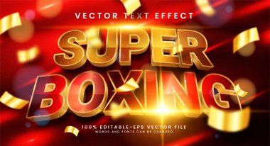 Kırmızı ve altın renkli süper boks yazı stili efekti. 3B vektör metni
