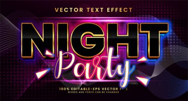 Gece partisi vektörü 3D metin efekti. Renkli tema için uygun düzenlenebilir metin biçimi.